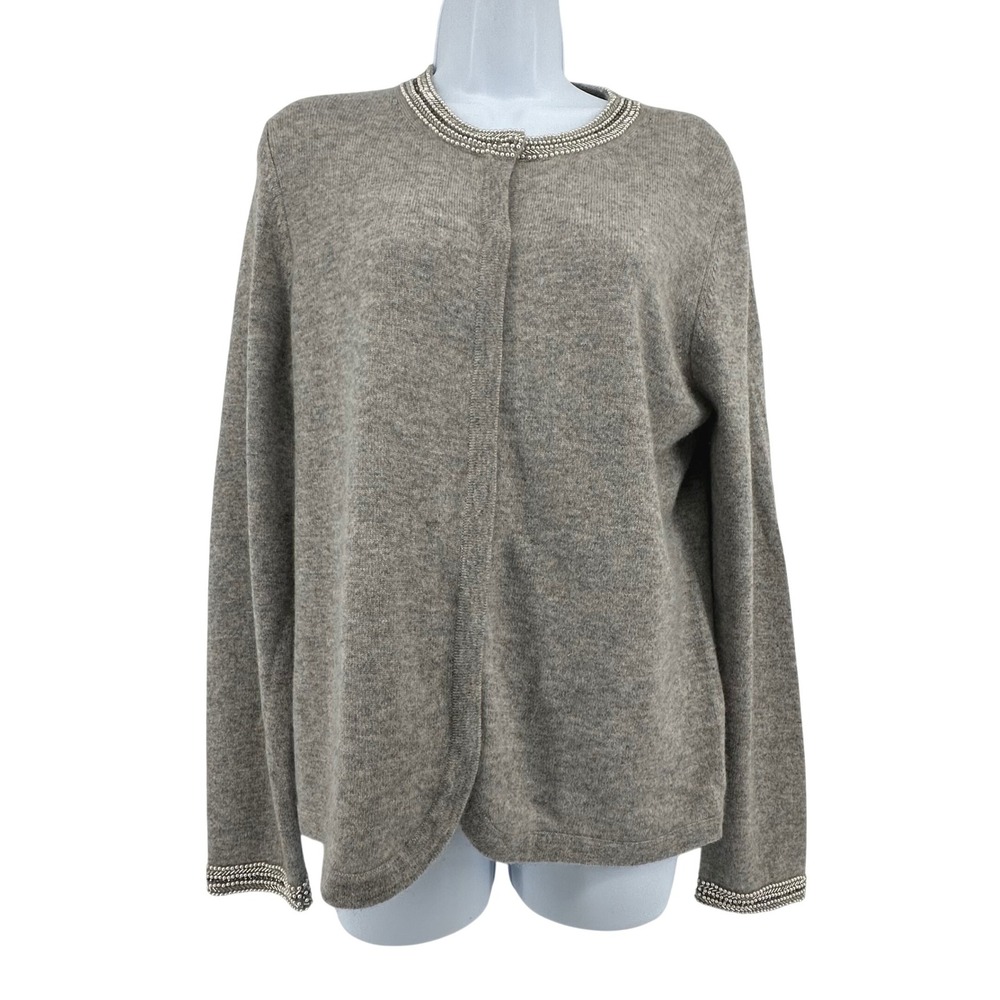 Charter Club Cashmere Beaded Trim Cardigan Snap Front Sweater Luxury Women L